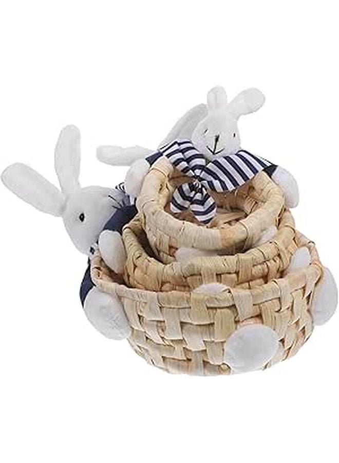 3pcs Natural Woven Straw Storage Baskets Set For Home Nursery And Craft Organization - Image 1