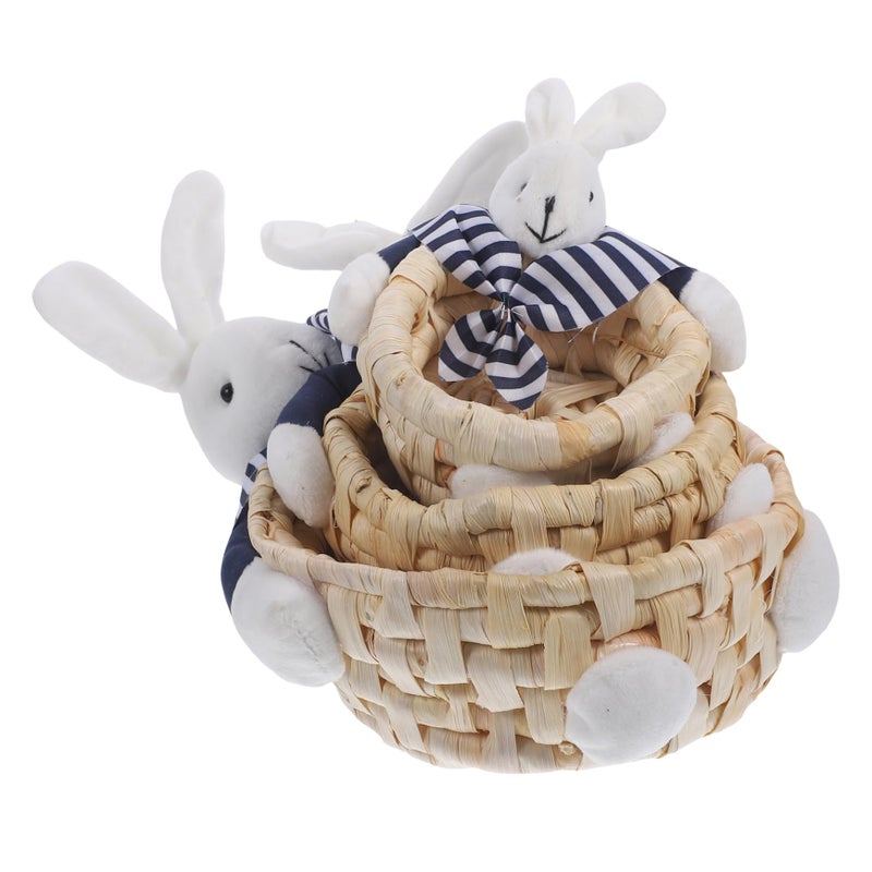 3pcs Natural Woven Straw Storage Baskets Set For Home Nursery And Craft Organization - Image 2