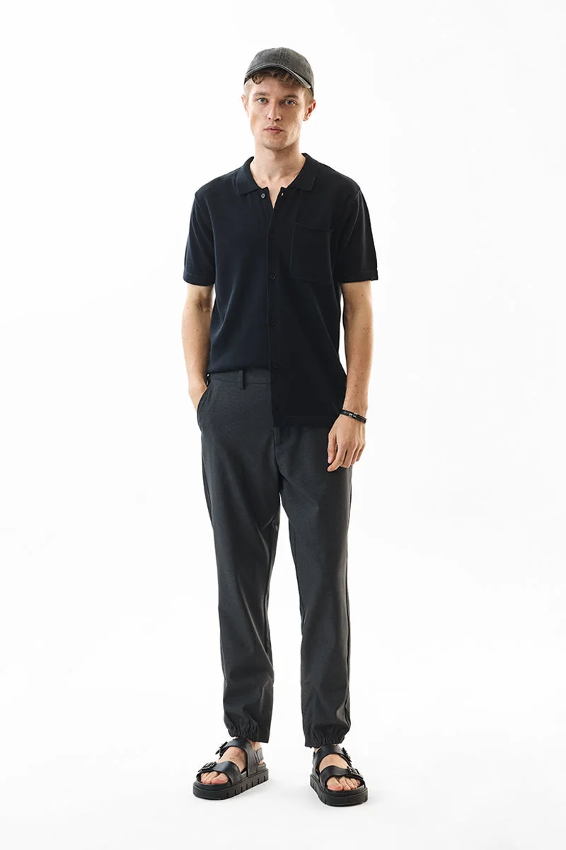 SNITCH قميص قطني أسود محبوك مسطح بقصة عادية