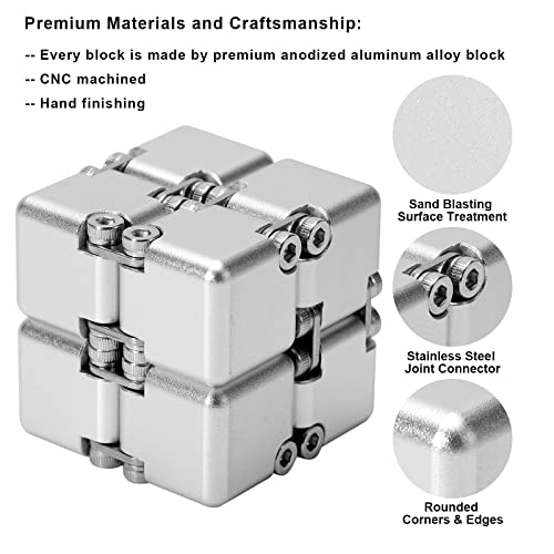 Lifidea Aluminum Alloy Metal Infinity Cube Fidget Cube 6 Colors Handheld Fidget Toy Desk Toy with Cool Case Infinity Magic Cube Relieve Stress Anxiety ADHD OCD for Kids and Adults Silver - Image 5
