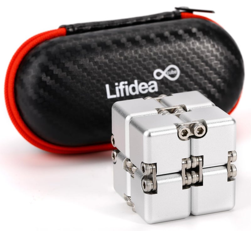 Lifidea Aluminum Alloy Metal Infinity Cube Fidget Cube 6 Colors Handheld Fidget Toy Desk Toy with Cool Case Infinity Magic Cube Relieve Stress Anxiety ADHD OCD for Kids and Adults Silver - Image 4