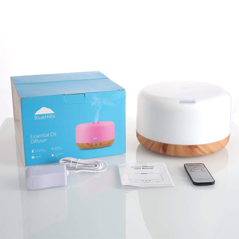 BlueHills Premium 1000 ML XL Essential Oil Diffuser Aromatherapy Humidifier with Remote Timer for Large Room Home 18 Hour Run Huge Coverage Area 1 Liter Mood Light Extra Large Capacity Wood Grain D004 - Image 5