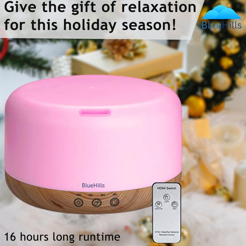 BlueHills Premium 1000 ML XL Essential Oil Diffuser Aromatherapy Humidifier with Remote Timer for Large Room Home 18 Hour Run Huge Coverage Area 1 Liter Mood Light Extra Large Capacity Wood Grain D004 - Image 2