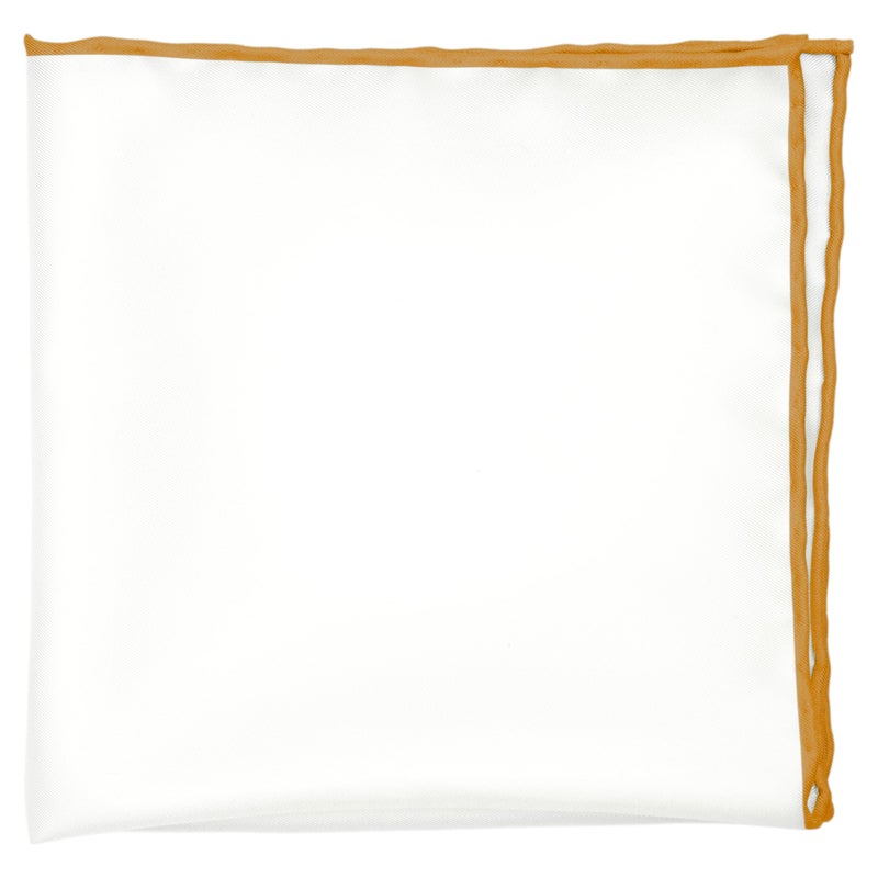 BELLUNO 100% Silk Pocket Square for Men, White Ivory with Honey Gold Hand-Rolled Edge - Image 5
