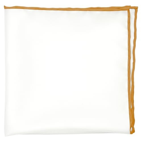 BELLUNO 100% Silk Pocket Square for Men, White Ivory with Honey Gold Hand-Rolled Edge - Image 1