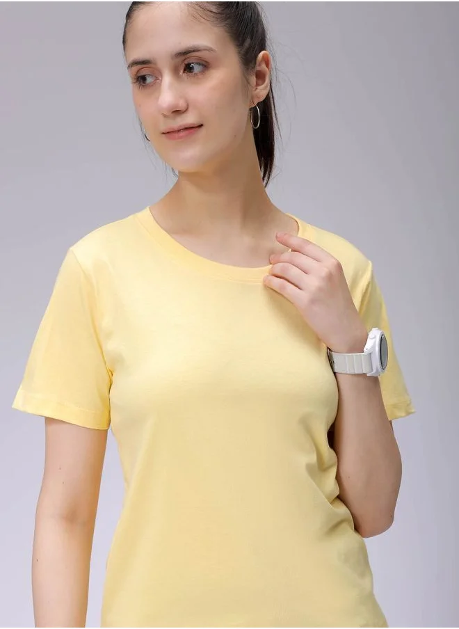 Freehand Women Regular Fit Solid Crew Neck T-Shirt