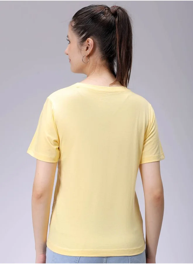 Freehand Women Regular Fit Solid Crew Neck T-Shirt