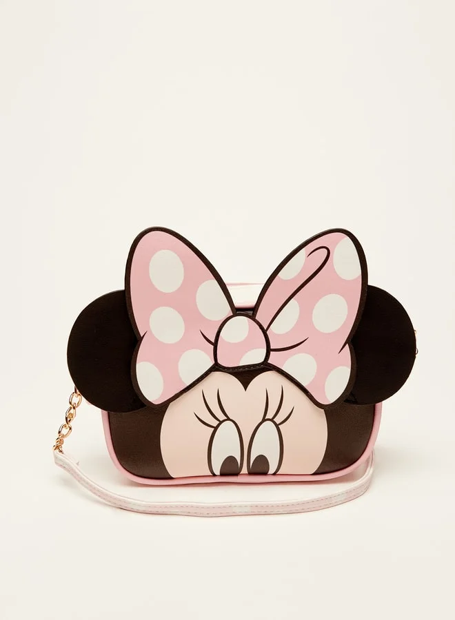 Disney Minnie Mouse Applique Crossbody Bag with Zip Closure