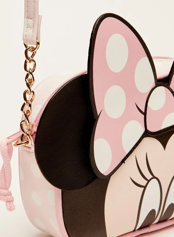 Disney Minnie Mouse Applique Crossbody Bag with Zip Closure
