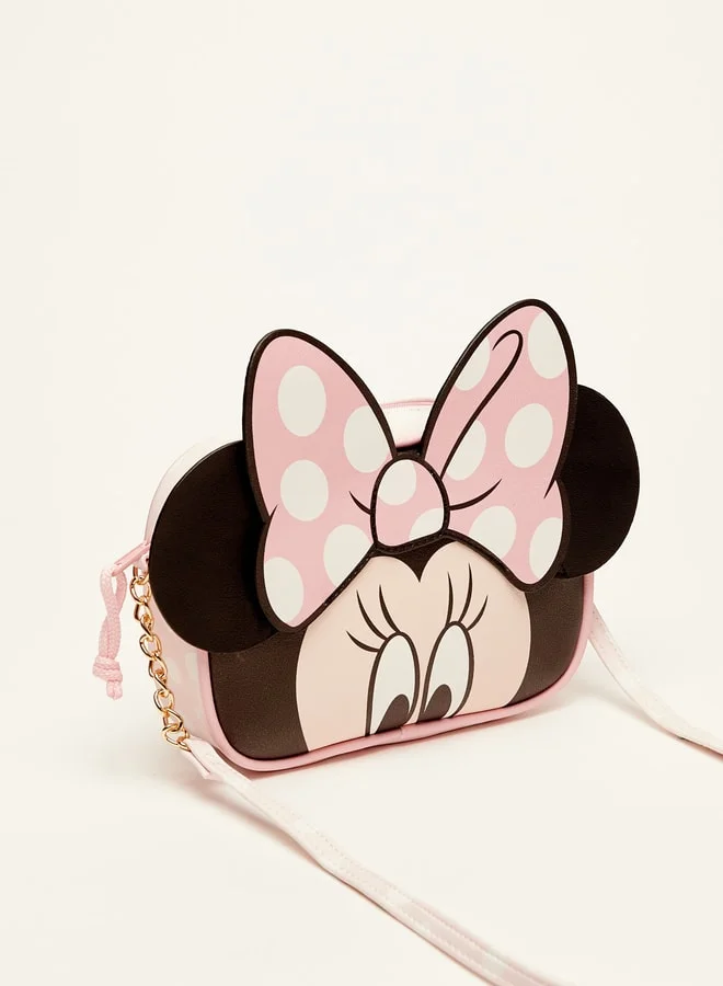Disney Minnie Mouse Applique Crossbody Bag with Zip Closure