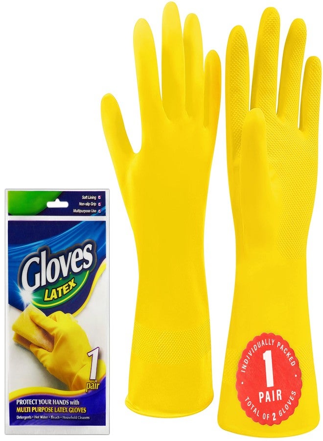 SteadMax 1 Pair Cleaning Gloves, Reusable Natural Rubber Dish Gloves, Waterproof Latex Non-Slip Dishwashing Gloves for Kitchen and Household (Large, 1 Pack) - Image 1