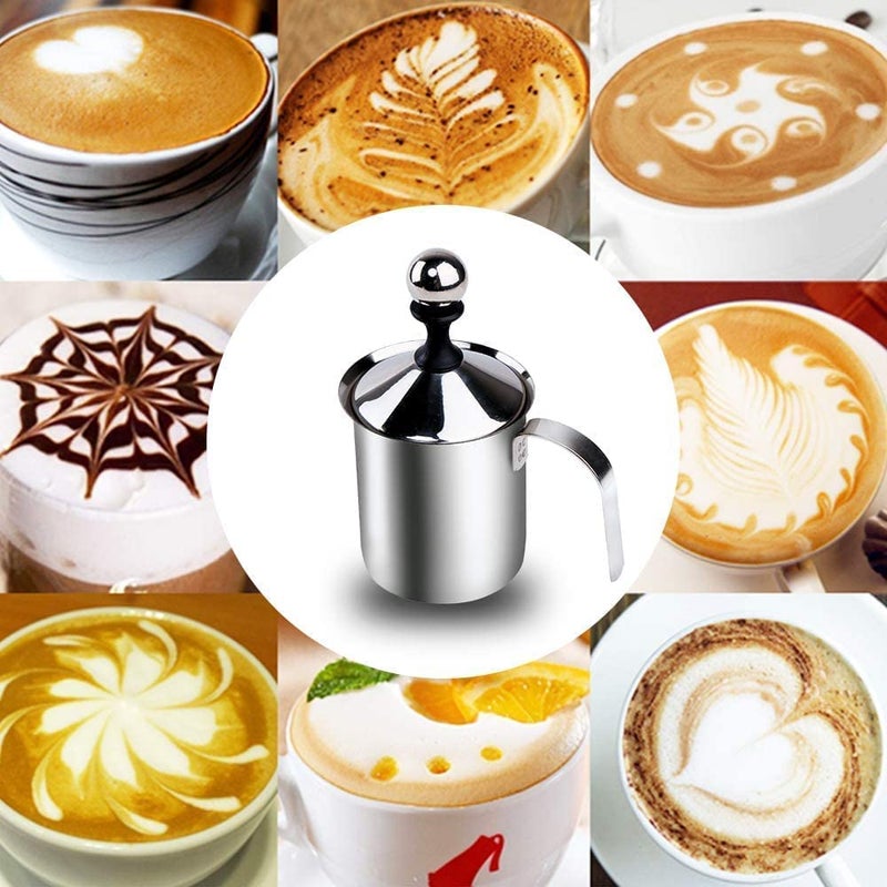 Elvana Stainless Steel Milk Frother Cappuccino Coffee Frother Double Froth Pump 400ml - Image 3