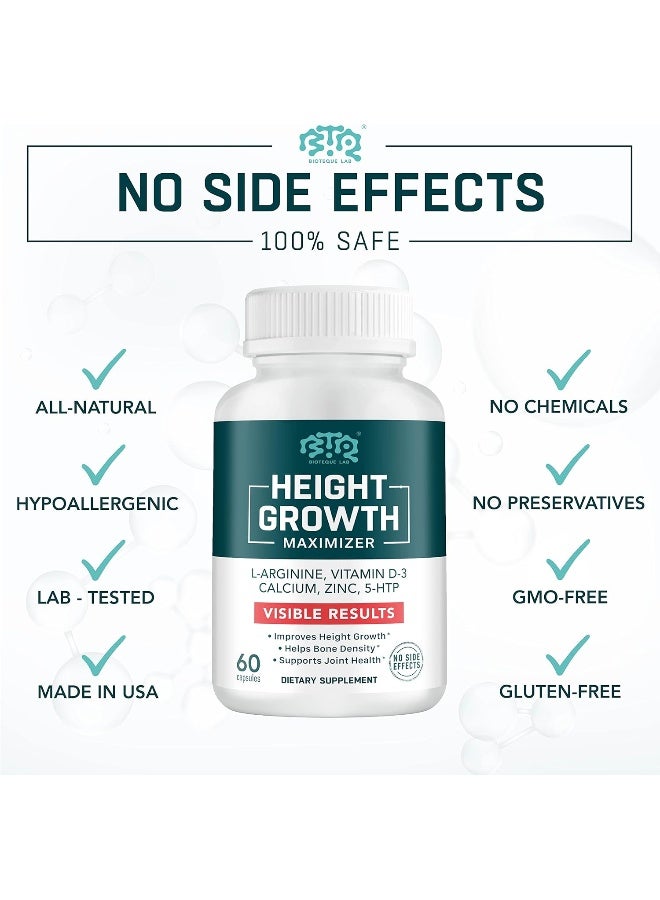 Height Growth Maximizer - L-Arginine, Vitamin D-3, Calcium, Zinc, 5-Htp - 60 Capsules - Image 4