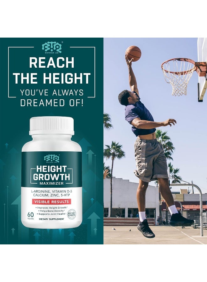 Height Growth Maximizer - L-Arginine, Vitamin D-3, Calcium, Zinc, 5-Htp - 60 Capsules - Image 5