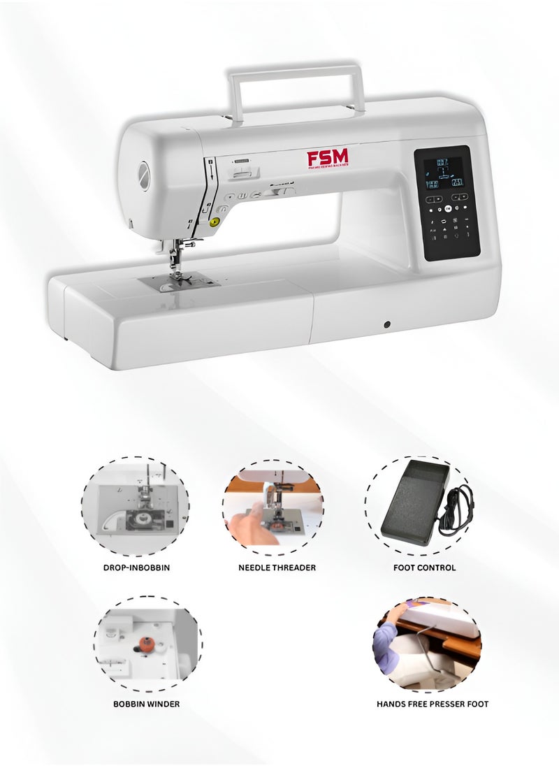 fakhro_sewing_machines - FSM Long Arm Computerized Sewing & Quilting Machine – 12" Workspace, Touchscreen Interface, 400 Built-In Stitches, Auto Thread Trimmer, Memory Mode, Built-In Needle Threader, 240V DC Motor, Made in Taiwan – White - Image 1