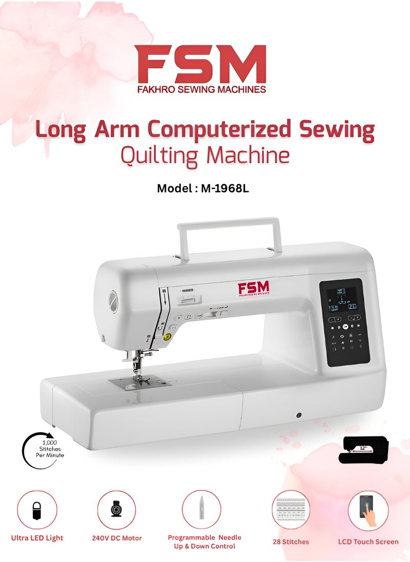 fakhro_sewing_machines - FSM Long Arm Computerized Sewing & Quilting Machine – 12" Workspace, Touchscreen Interface, 400 Built-In Stitches, Auto Thread Trimmer, Memory Mode, Built-In Needle Threader, 240V DC Motor, Made in Taiwan – White - Image 1