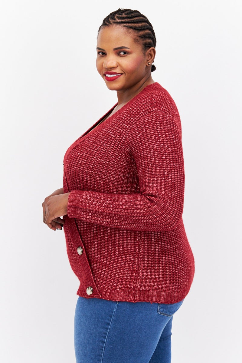 Fire & Glory Women V-Neck Textured Sweater, Maroon - Image 3