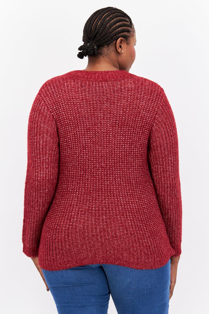 Fire & Glory Women V-Neck Textured Sweater, Maroon - Image 4