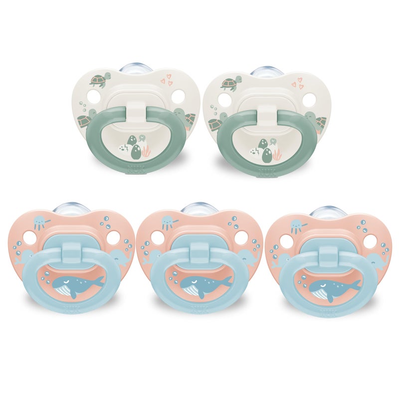 NUK First Choice Classic Baby Pacifier, 18-36 Months Toddler Pacifier, Blue & Orange, Baby Must Haves, 5-Pack - Image 1