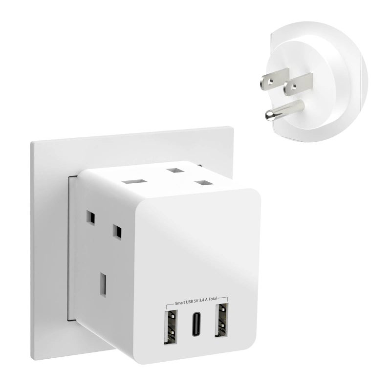 MANGO 6in1 UK to US Plug Adapter International Plug Adapter Universal Power Adapter with 3 USB Ports1 USBC  2 USBA for USA Canada Thailand Mexico Colombia