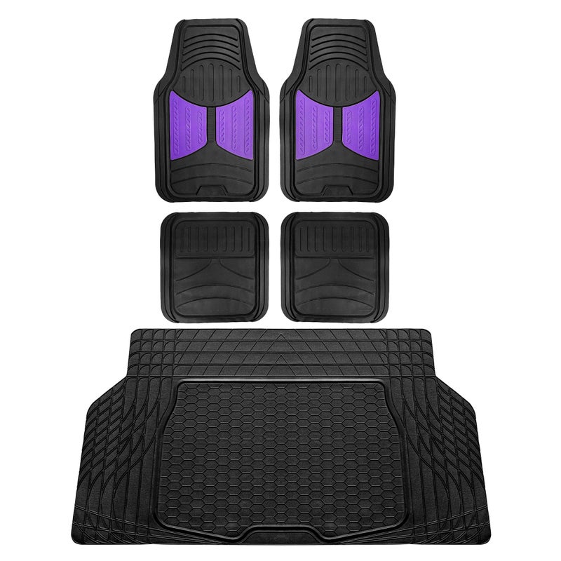 FH Group Monster Eye Full Set Rubber Floor Mats w. Trimmable Vinyl Trunk Liner/Cargo Mat Black- Fit Most Car, Truck, SUV, or Van (Purple/Black) F11313- F16403 - Image 1