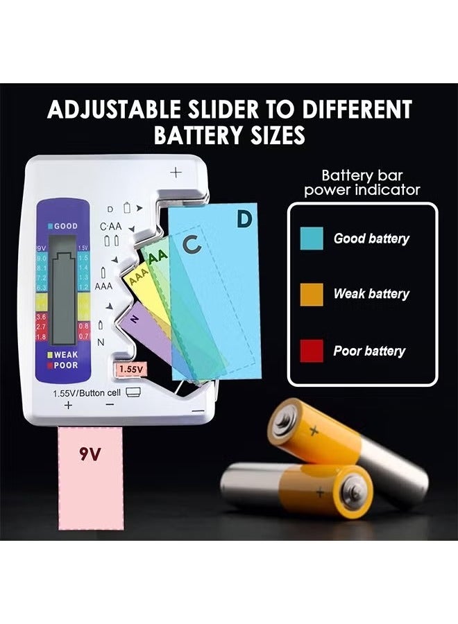 جهاز اختبار البطارية الرقمي، جهاز فحص البطارية العالمي C AA AAA D N 9V 1.5V onCell، 3 أنواع تعليمات حمراء/أصفر/أخضر أداة قياس سعة البطارية الصغيرة - Image 3