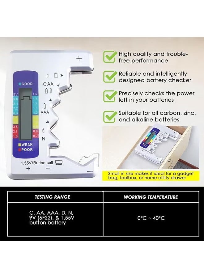 جهاز اختبار البطارية الرقمي، جهاز فحص البطارية العالمي C AA AAA D N 9V 1.5V onCell، 3 أنواع تعليمات حمراء/أصفر/أخضر أداة قياس سعة البطارية الصغيرة - Image 5