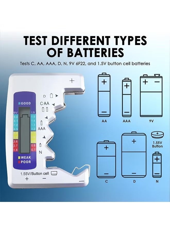 جهاز اختبار البطارية الرقمي، جهاز فحص البطارية العالمي C AA AAA D N 9V 1.5V onCell، 3 أنواع تعليمات حمراء/أصفر/أخضر أداة قياس سعة البطارية الصغيرة - Image 4