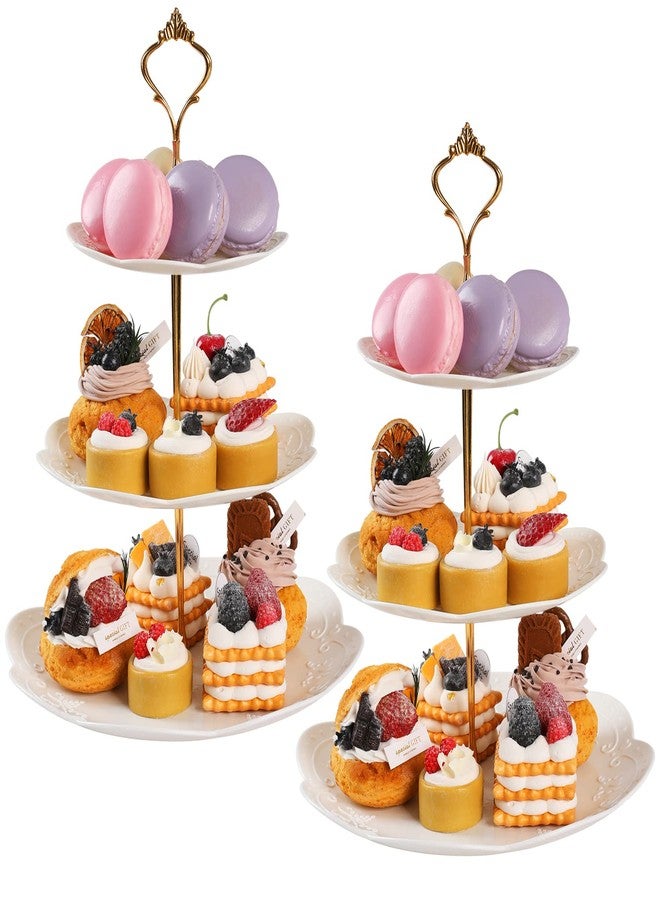 PowerKing 3 Tier Cupcake Stand Cake Stand - Plastic Tiered Serving Tray for Desserts, Candy, and Treats - Perfect for Wedding, Birthday, Tea Party (White, 2Pack,Round) - Image 1