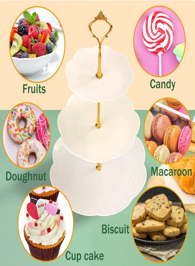 PowerKing 3 Tier Cupcake Stand Cake Stand - Plastic Tiered Serving Tray for Desserts, Candy, and Treats - Perfect for Wedding, Birthday, Tea Party (White, 2Pack,Round) - Image 4