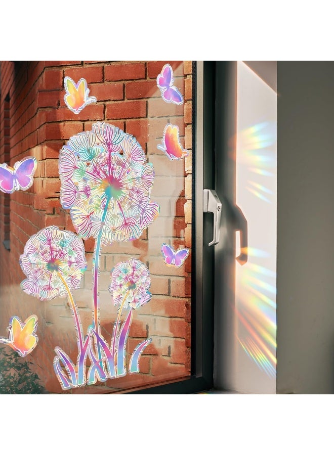 Home Trove Sinekong Dandelion Window Stickers Prism Window Sticker Suncatcher Sticker Bird Protection Prism Window Decals Birds Anti Collision Butterfly Sticker Sun Catcher For Window Film Glass Panels  - Image 1