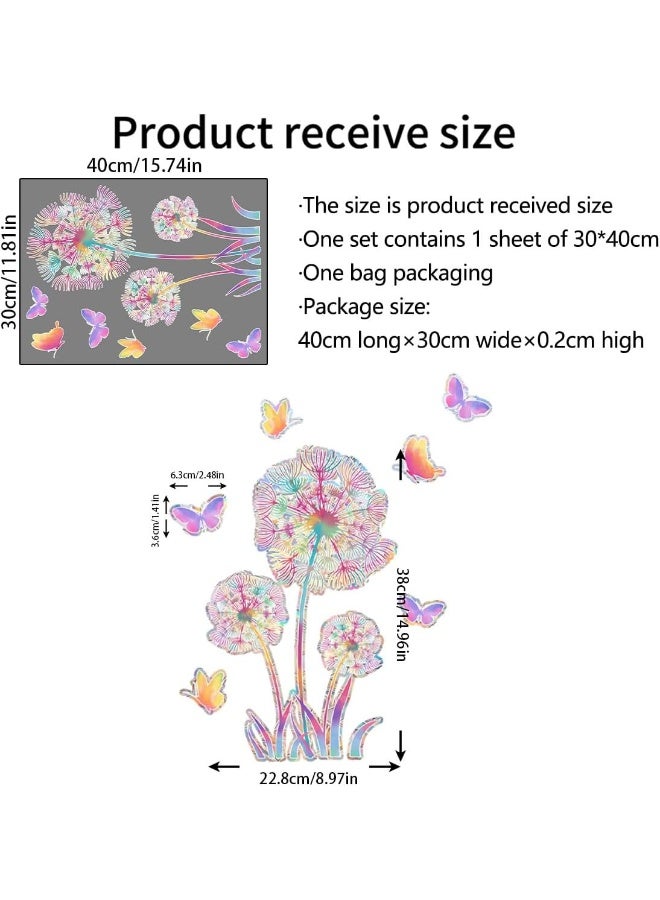Home Trove Sinekong Dandelion Window Stickers Prism Window Sticker Suncatcher Sticker Bird Protection Prism Window Decals Birds Anti Collision Butterfly Sticker Sun Catcher For Window Film Glass Panels  - Image 2