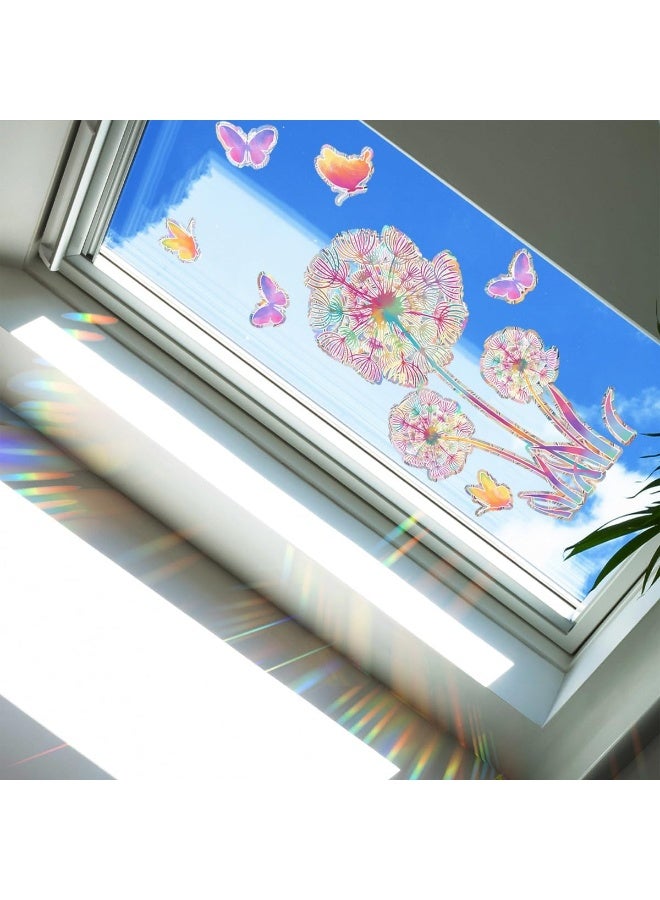 Home Trove Sinekong Dandelion Window Stickers Prism Window Sticker Suncatcher Sticker Bird Protection Prism Window Decals Birds Anti Collision Butterfly Sticker Sun Catcher For Window Film Glass Panels  - Image 4