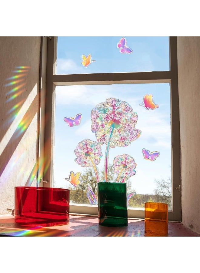 Home Trove Sinekong Dandelion Window Stickers Prism Window Sticker Suncatcher Sticker Bird Protection Prism Window Decals Birds Anti Collision Butterfly Sticker Sun Catcher For Window Film Glass Panels  - Image 3