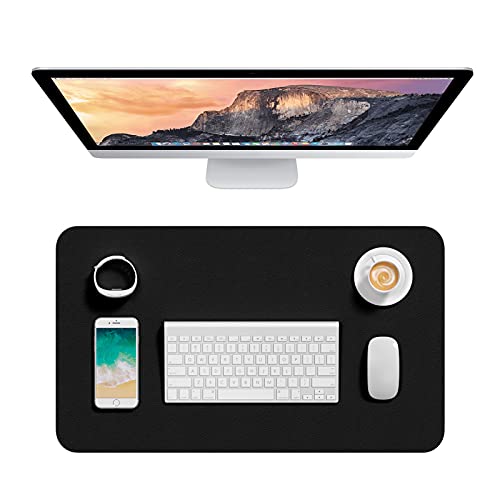 Hsurbtra Desk Pad, 23.6" x 13.8" PU Leather Desk Mat, M Extended Mouse Pad, Waterproof Desktop Blotter Protector, Non-Slip Ultra Thin Small Laptop Keyboard Writing Mat for Office Home, Black - Image 1
