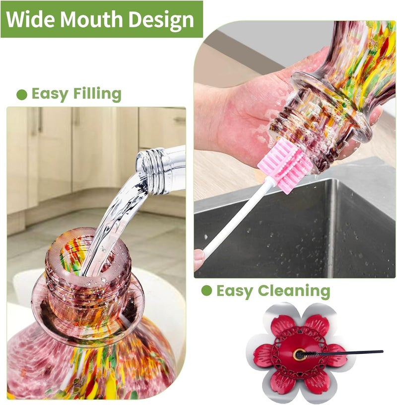 BOLITE Hummingbird Feeders for Outdoors Hanging, BOLITE Glass Hummingbird Feeder, Hand Blown Twisted with Ant Moat and Five Feeding Ports, 24 Ounces, Leak Proof, Purple - Image 5