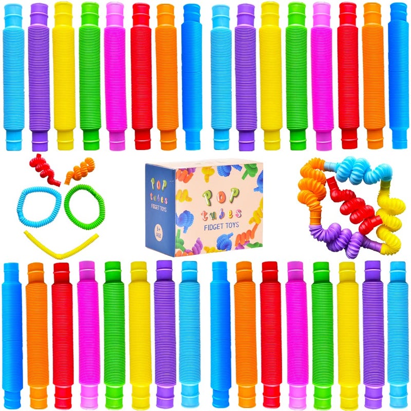 Neec 32Pack Pop Tubes, Fidget Tubes for Children and Adult Sensory Fidget Toy Set for Stress and Anxiety Relief Educational Learning Toys for Kids - Image 1