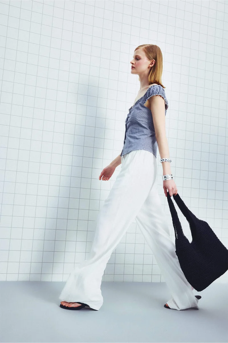 ديفاكتو Wide Leg With Pockets Linen Blended Trousers