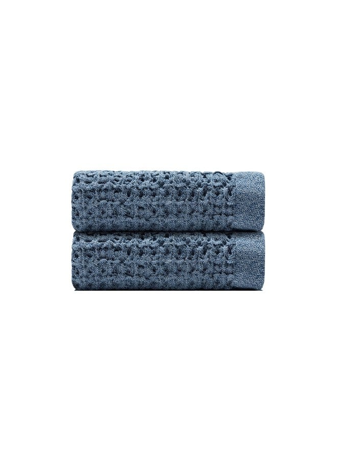 ONSEN Supima Waffle Hand Towel 2 Pack - Luxury Cotton Towels - Quick Dry, Soft, Absorbent, Lightweight Spa Towels for Bathroom (Denim Blue)