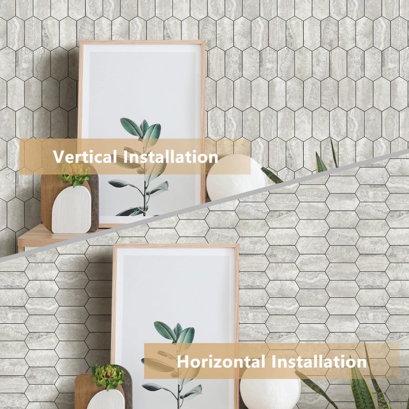 Vamos Tile Long Hexagon Peel and Stick Backsplash Tile - 10 Sheets Stick on Backsplash for Kitchen and Bathroom 12.4 x 12 Inch Beige Slate Look PVC Self Adhesive Mosaic Wall Tiles - Image 4