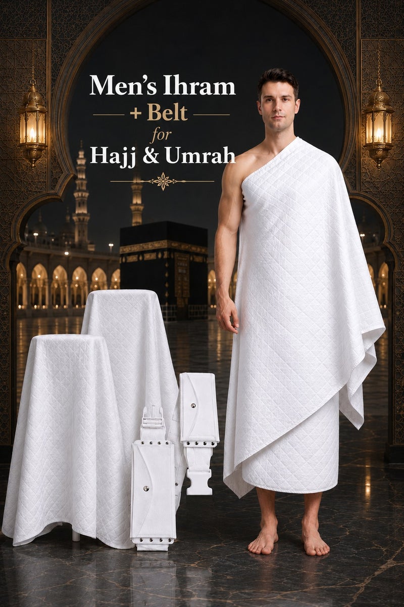 Fabienne 2-Piece Ihram Towel Set for Men with Belt Plus Size for Waists Over 40 Inches  Non-Stitched Umrah Towel for Men 210x110cm Pure White Hajj Towel Ihram for Men - Image 1