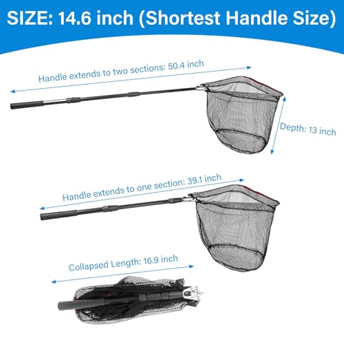 Shouken Fishing Net with Handle and 1 Storage BagPortable Telescopic Fishing NetTelescoping Net Pole - Image 3