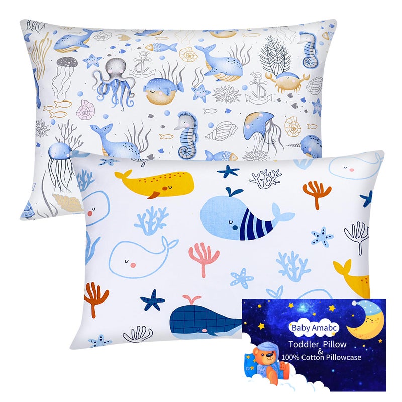 Baby Amabc Toddler Pillow Cases Fit Kids  Travel Pillows 13 x 18 14 x19  Soft Cotton Pillows Cover Set of 2 Envelope Pocket Children Kids Sleep Pillowcases for Boys Girls