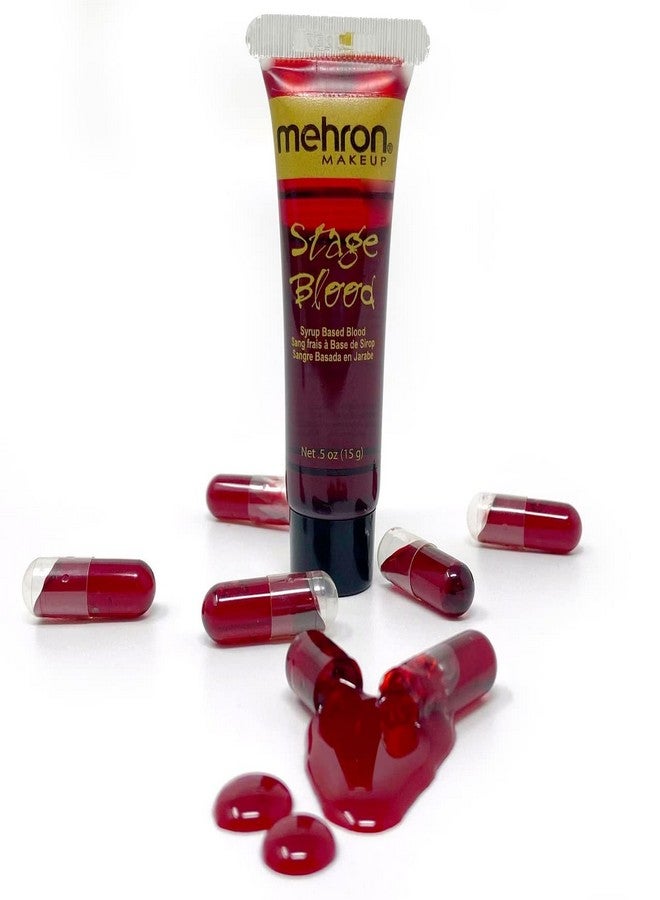 Mehron Makeup Stage Blood - 6 Pack of Easy to Fill Empty Capsules with 0.5 Ounce Tube of Blood - (Bright Arterial) - Image 1