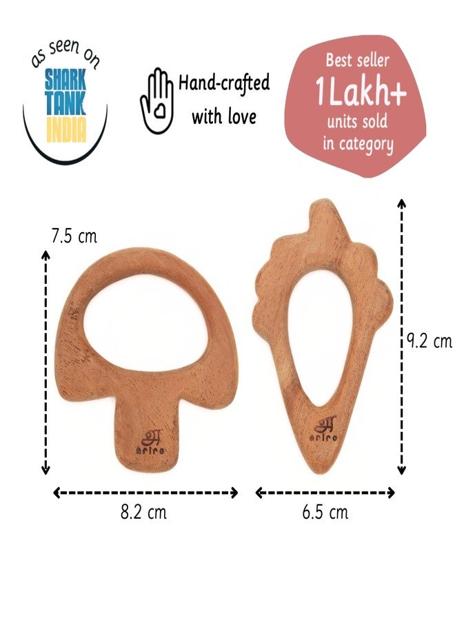 Ariro Wooden Teethers Shaped as Mushroom and Ice Cream Cone for Baby Boy & Girl | Hand Crafted with Organic Neem Wood That Helps Boost Immunity & Aids in Digestion | Easy to Grasp & Chew - Image 2