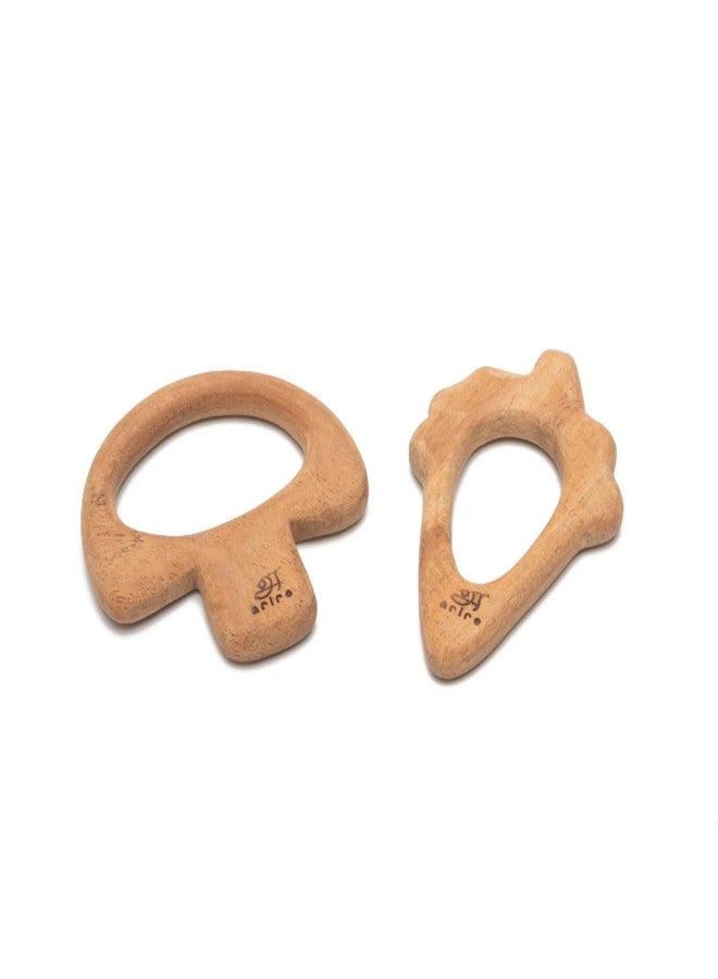 Ariro Wooden Teethers Shaped as Mushroom and Ice Cream Cone for Baby Boy & Girl | Hand Crafted with Organic Neem Wood That Helps Boost Immunity & Aids in Digestion | Easy to Grasp & Chew - Image 1