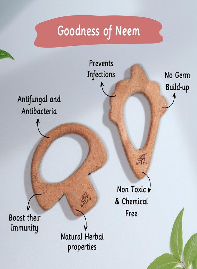 Ariro Wooden Teethers Shaped as Mushroom and Ice Cream Cone for Baby Boy & Girl | Hand Crafted with Organic Neem Wood That Helps Boost Immunity & Aids in Digestion | Easy to Grasp & Chew - Image 3