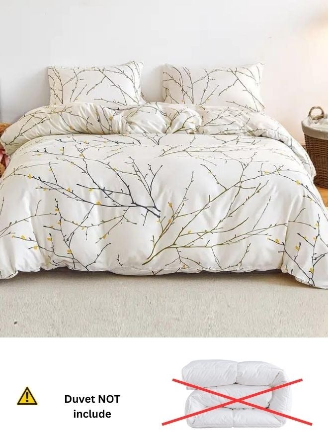 LUNA Home Single Size 4 Pieces Twigs Print Duvet Cover Set, Beige color.  - Image 2