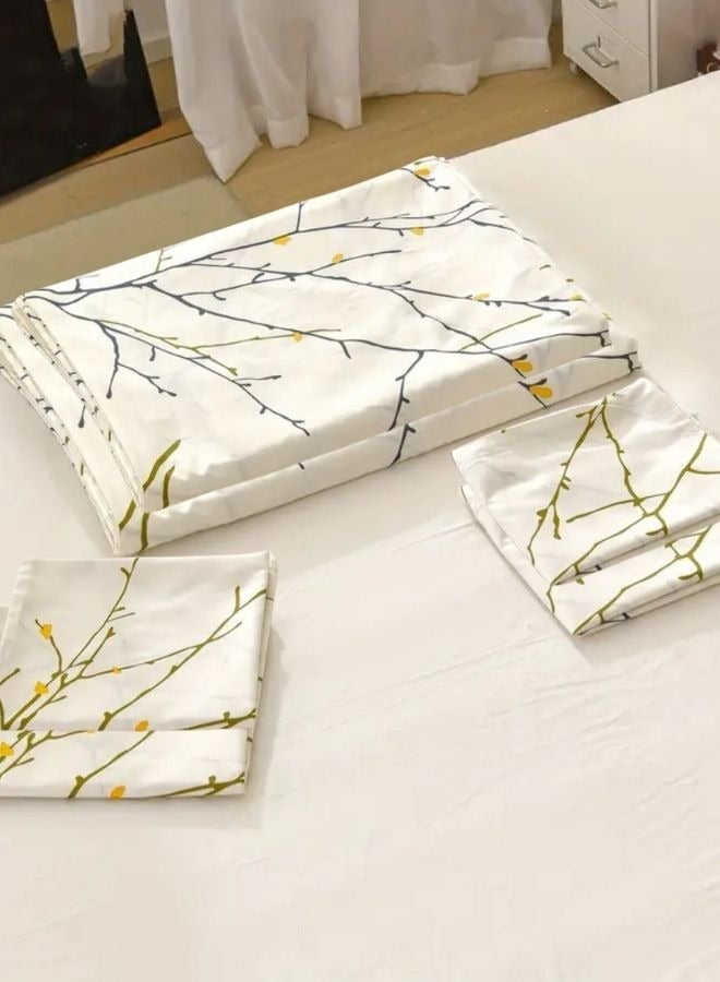 LUNA Home Single Size 4 Pieces Twigs Print Duvet Cover Set, Beige color.  - Image 4