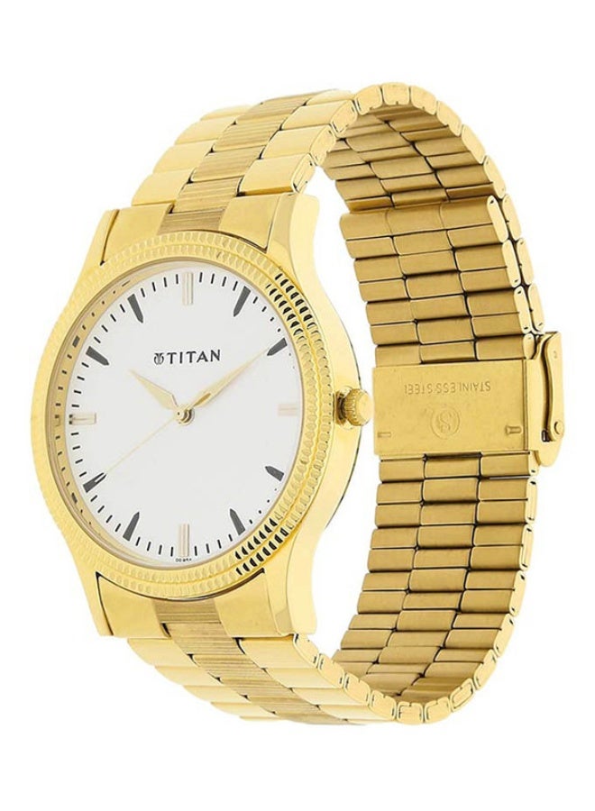 TITAN ساعة تيتان كاريشما التناظرية ذات القرص الأبيض المستدير بحزام من الفولاذ المقاوم للصدأ الذهبي للرجال-1650YM03 - Image 2